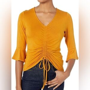 Nanette Lepore Ruched‎ Front Viscose Jersey Top Oxford Gold Size Small